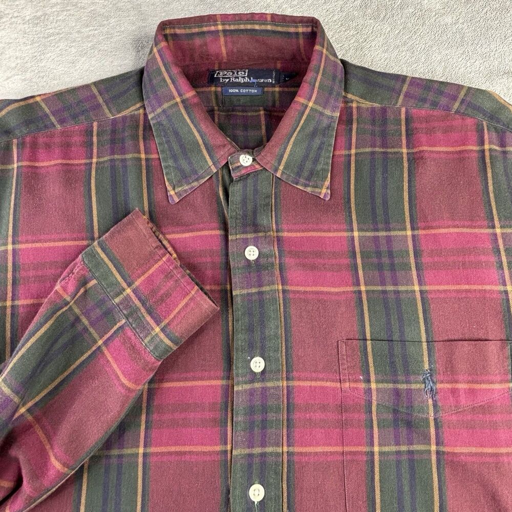 Polo Ralph Lauren Shirt‎ Mens XL Tartan Plaid Button Down Pony Red Soft Cotton